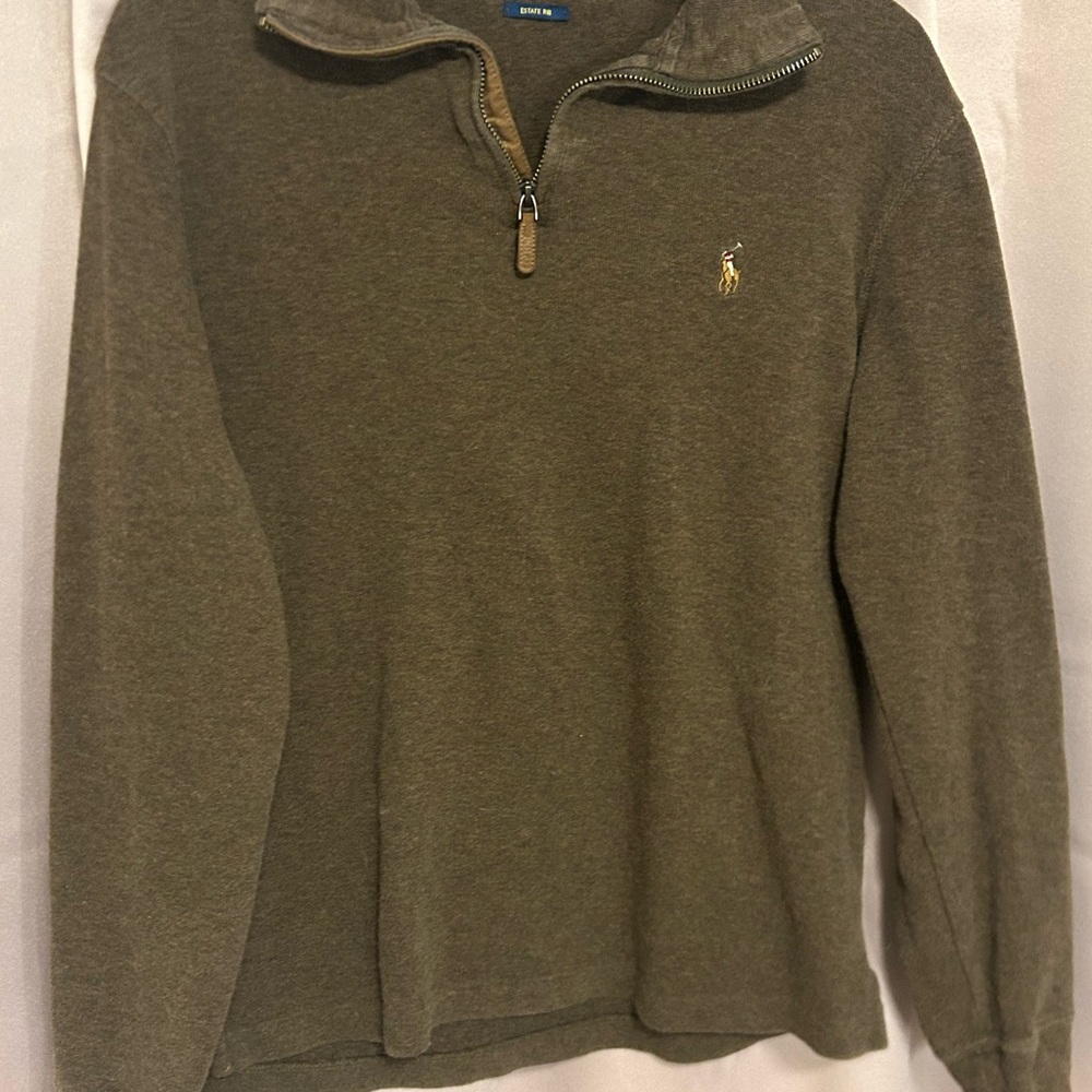 Ralph Lauren Green Zip Up Sweater with Stand-Up Collar
